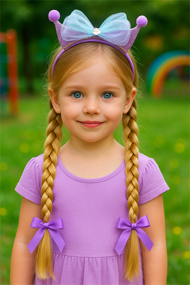 Mor Renk Kurdele Figürlü Örgü Detaylı Kulaklı Çocuk Taç