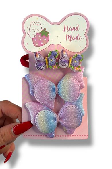 Karışık Renk Kelebek Figürlü Lastik Toka Ve Yan Toka Set