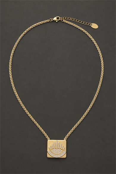 Altın Renk Taş Detaylı 14K Altın Kaplama Vip Kolye