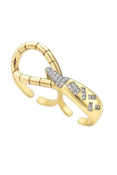 Altın Renk Taş Detaylı Çift Parmak Yüzük