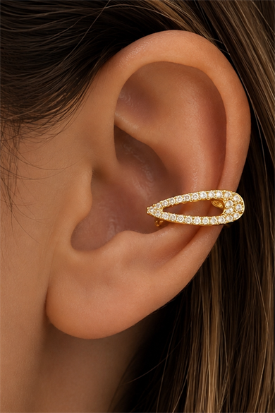 Altın  Renk Taş Detaylı TX Ear Cuff (Tek)