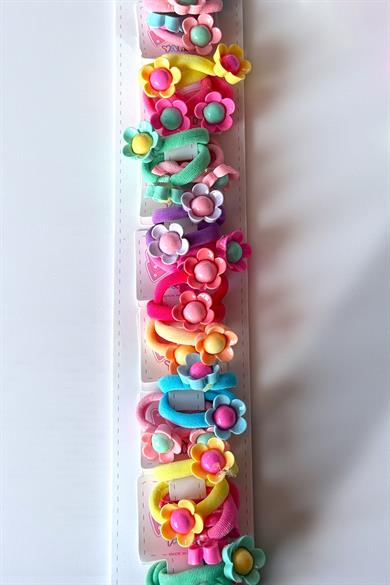 10lu Karışık Renk Çiçek Figürlü Lastik Toka Set