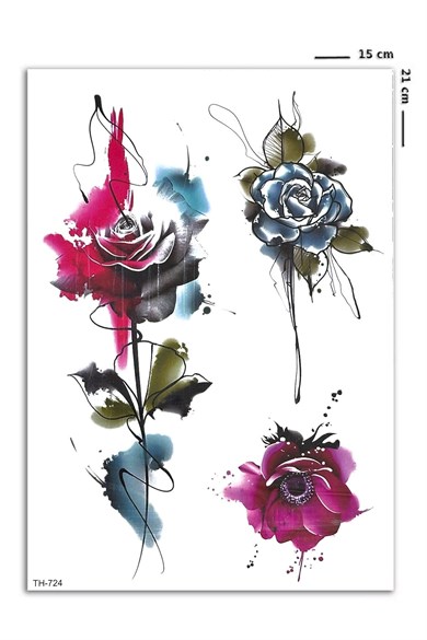 Üçlü Gül Geçici Dövme Tattoo