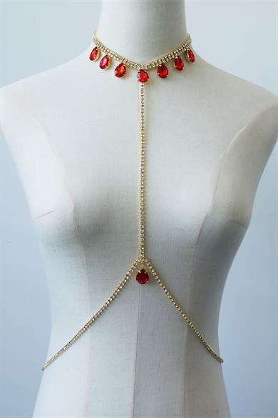 Altın Renk Kırmızı Taşlı Vücut Aksesuarı