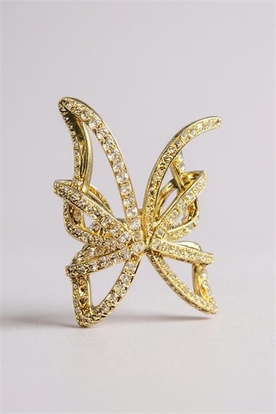 Altın Renk Taş Detaylı 14K Altın Kaplama TX Ear Cuff (Tek)