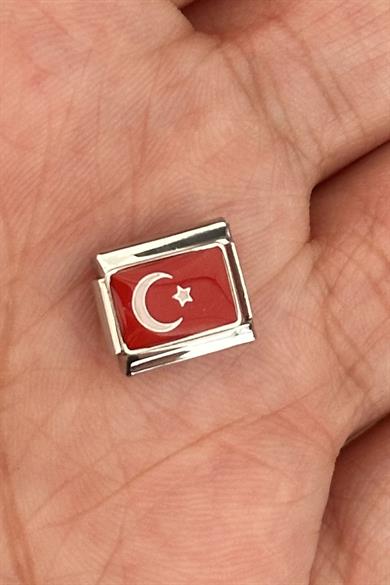Gümüş Renk Türk Bayrağı Figürlü Çelik Nomination Charm (Tek)