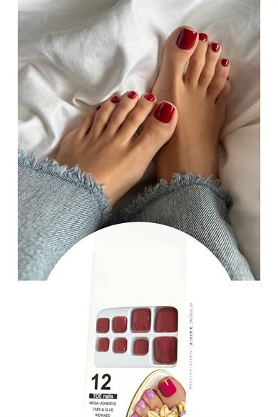12li Bordo Renk Takma Tırnak Set (Yapıştırıcılı)
