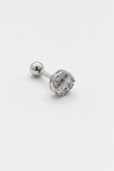 Gümüş  Renk  Taşlı Cerrahi Çelik Tragus/Kıkırdak Küpe/Piercing (Tek)