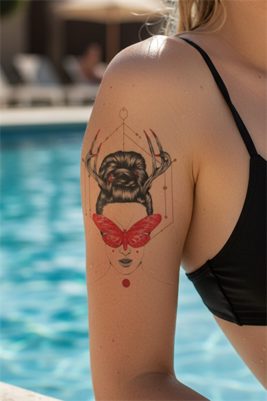 Geçici Kadın ve Kelebek Modelli Dövme Tattoo