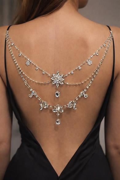 Gümüş Renk Taş Detaylı Tasarım Vücut Aksesuar