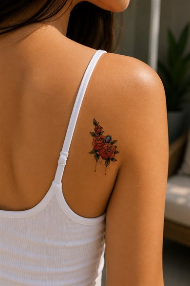 Kırmızı Çiçekli Mini Geçici Dövme Tattoo