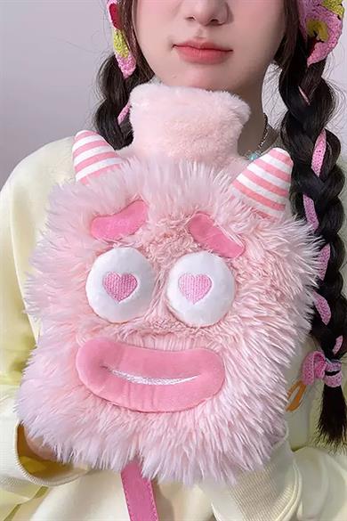 Pembe Renk Canavar Figürlü Peluş Sıcak Su Torbası