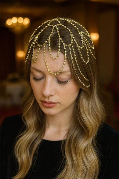 Altın Renk Taş Detaylı Alınlık/Kına Aksesuarı