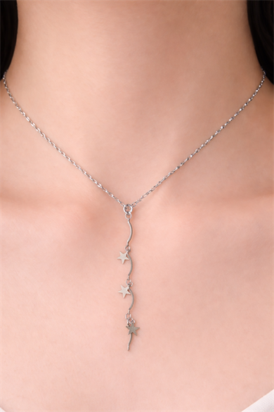 Gümüş Renk Yıldız Figürlü Çelik Y Kolye