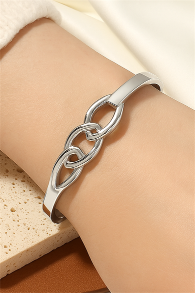 Gümüş Renk Düğüm Figürlü Çelik Kelepçe Bileklik