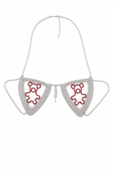 Gümüş Renk Ayıcık Figürlü Taş Detaylı Bikini Üstü /Bralet /Vücut Aksesuarı