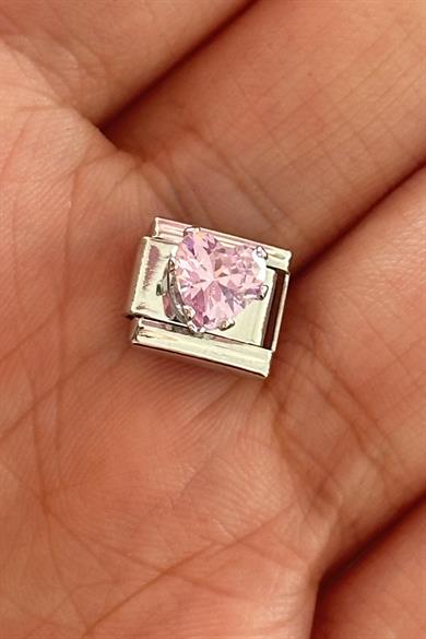 Gümüş Renk Kalp Figürlü Taş Detaylı Çelik Nomination Charm (Tek)