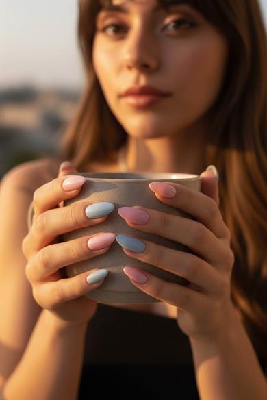 24lü Pembe Ve Mavi Renk Takma Tırnak Set (Yapıştırıcılı)