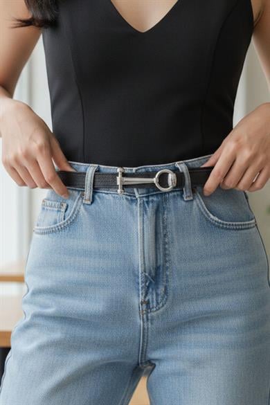 Siyah Renk Kadın Deri Kemer