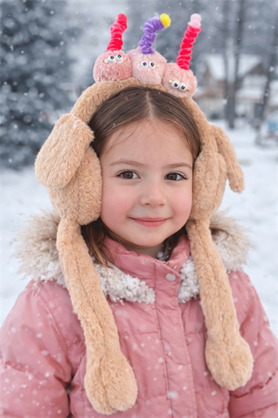 Kahve Renk Canavar Figürlü Kulakları Oynayan Peluş Kulaklık