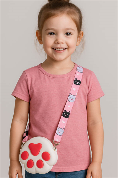 Beyaz Ve Pembe Renk Pati Figürlü Çocuk Çanta