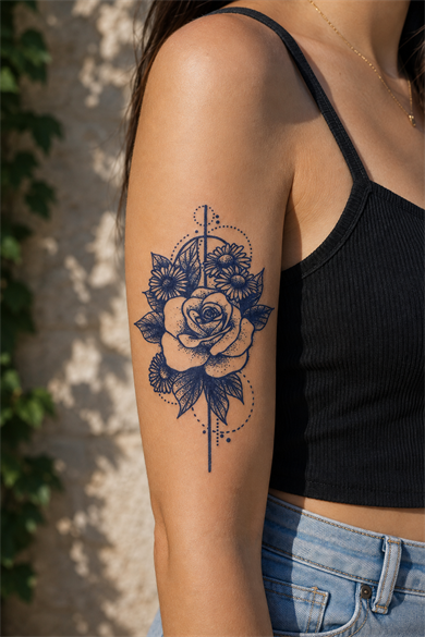 Ok Ve Gül Sonradan Kararan Yarı Kalıcı Geçici Dövme Tattoo