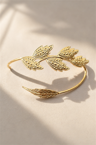 Altın Renk Yaprak Figürlü Pazu Bilekliği/ Kol Aksesuarı