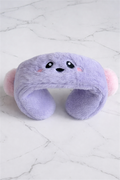 Mor Renk Ayıcık Figürlü Peluş Kulaklık