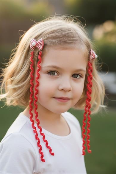 2li Kırmızı Renk Kurdele Figürlü Çocuk Yan Toka