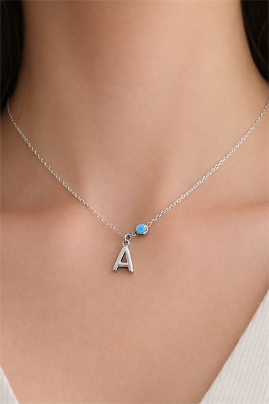 Gümüş Renk A Harf Çelik Kolye