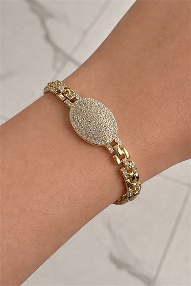 Altın Renk Taş Detaylı Çelik Xupıng VİP Bileklik