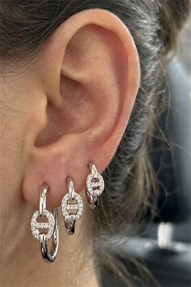 Gümüş Renk Taş Detaylı 3lü YSX Küpe