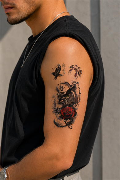 Gül Kuş Dövme Geçici Tattoo