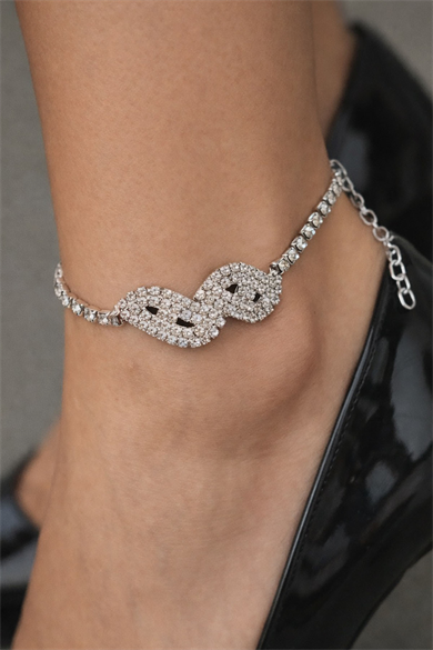 Gümüş Renk Taş Detaylı Tasarım Halhal