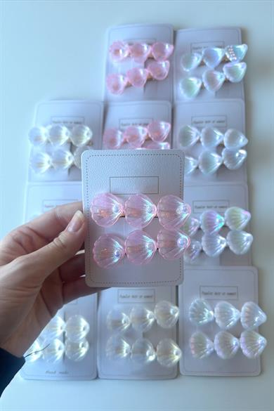 12li Karışık Renk Deniz Kabuğu Ve İnci Detaylı Yan Toka Set