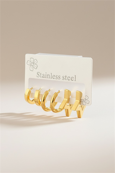 Altın Renk 6lı Karışık Şekilli Çelik Küpe Set