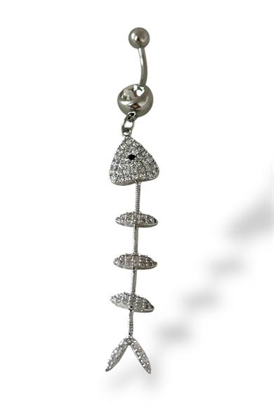 Gümüş Renk Balıık Kılçığı Figürlü Cerrahi Çelik Göbek Piercing