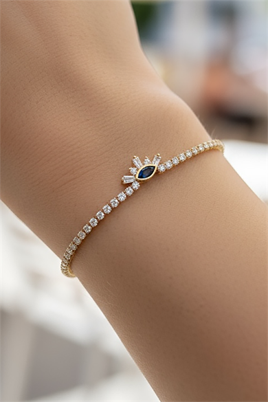 Altın Renk Göz Detaylı Taşlı 14K Altın Kaplama Tx Bileklik