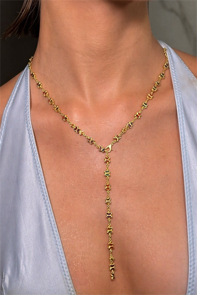 Altın Renk Kelebek Figürlü Çelik Y Kolye