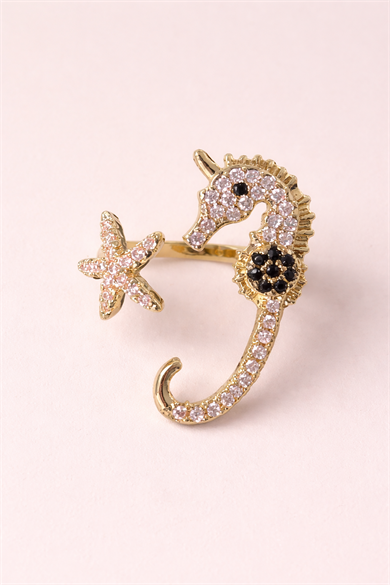 Altın Renk Deniz Atı Figürlü Ayarlanabilir Yüzük