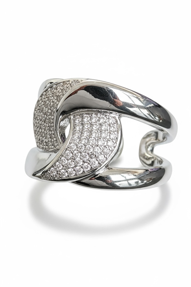 Gümüş Renk Taş Detaylı Ayarlanabilir Çelik Yüzük