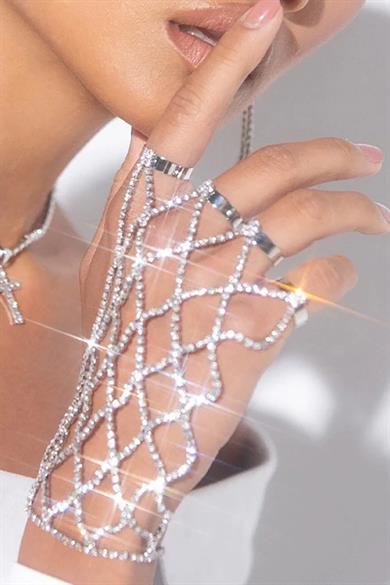 Gümüş Renk Taş Detaylı Tasarım Şahmeran 