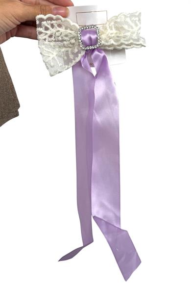 Mor Renk Kurdele Figürlü Taş Detaylı Otomat Toka