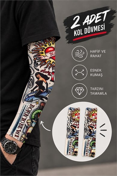 Karışık Renk Ve Desenli Giyilebilir Dövme Sleve (Çift)