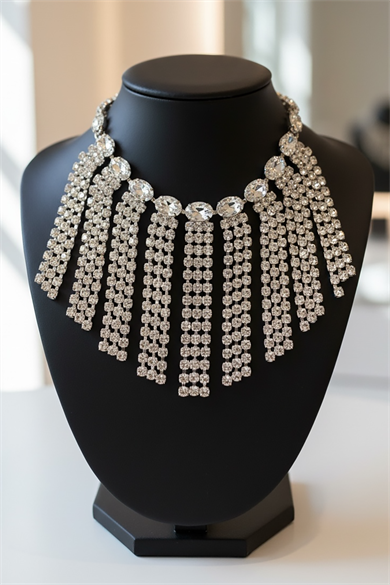 Gümüş Renk Taş Detaylı Tasarım Abiye Kolye