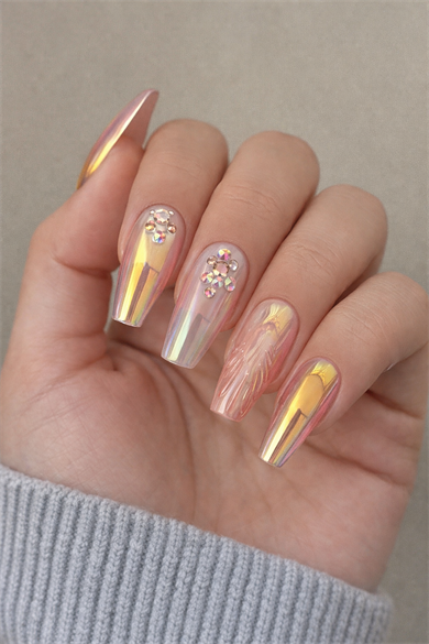 12li Karışık Renk Jel Görünümlü Takma Tırnak (Yapıştırıcılı)