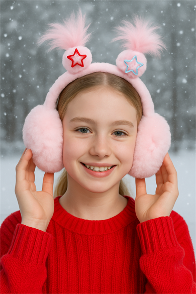 Açık Pembe Renk Saç Detaylı Peluş Kulaklık