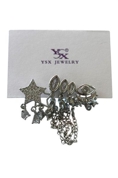 Gümüş Renk Taş Detaylı 3lü YSX Küpe Set