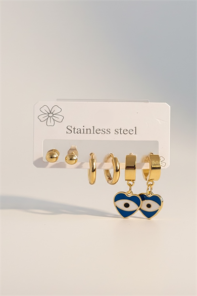 Altın  Renk 6lı Karışık Figürlü Çelik Küpe Set