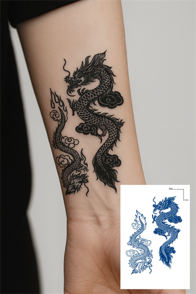Ejderha Figürlü 12 Saat Sonra Kararan Geçici Dövme Tattoo
